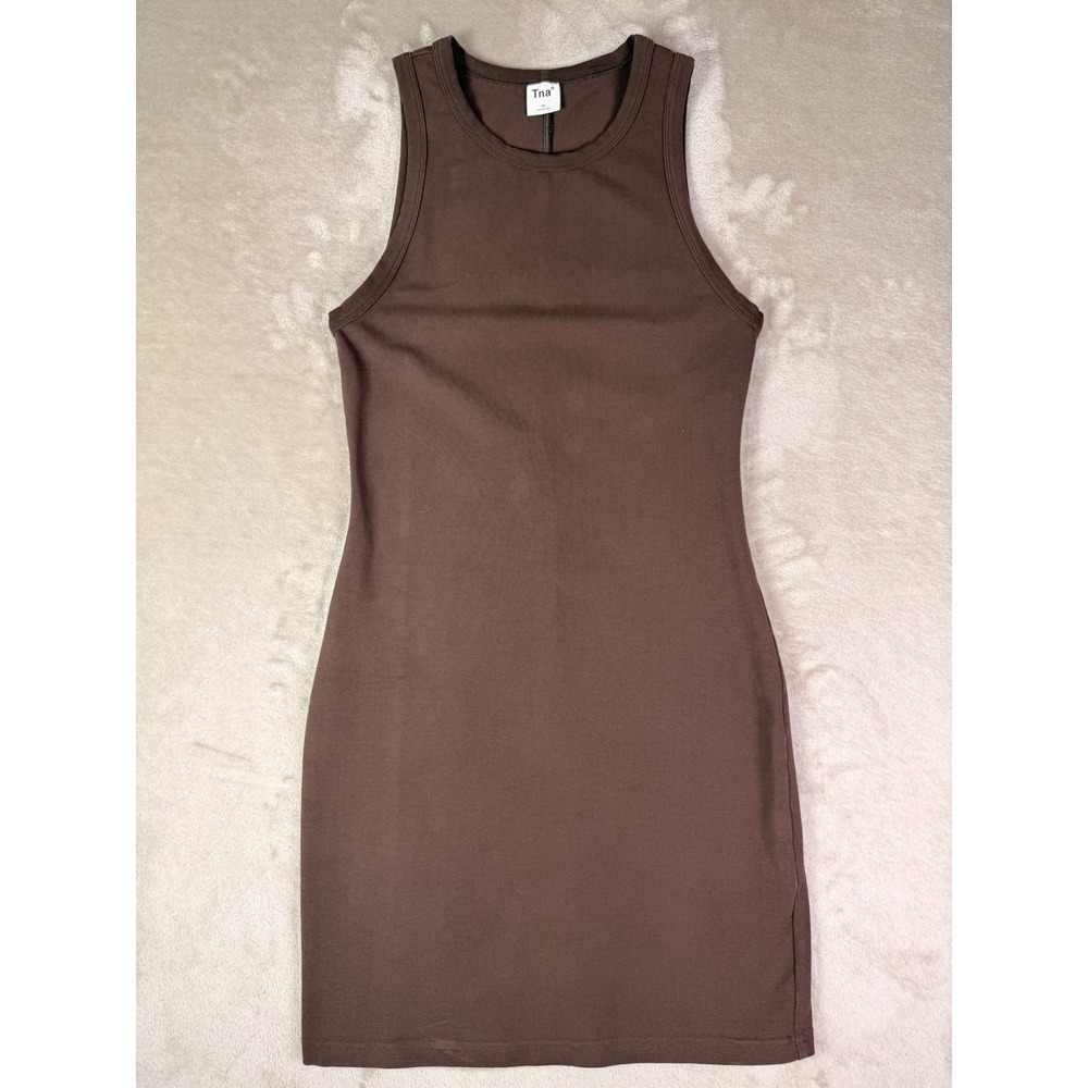 Tna Aritzia Tank Mini Dress‎ Mocha Brown Sleeveless Size Medium Organic Cotton - Picture 2 of 10